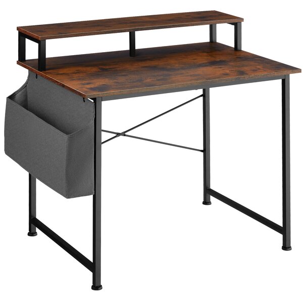 Tectake 404664 scrivania con ripiano e sacca in tessuto - legno industriale scuro, rustico, 120 cm