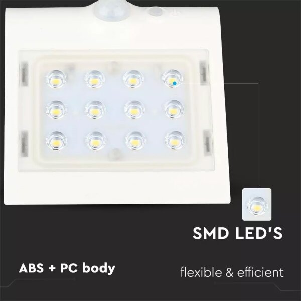 Applique a LED solare con sensore LED/1.5W/3,7V IP65 bianco