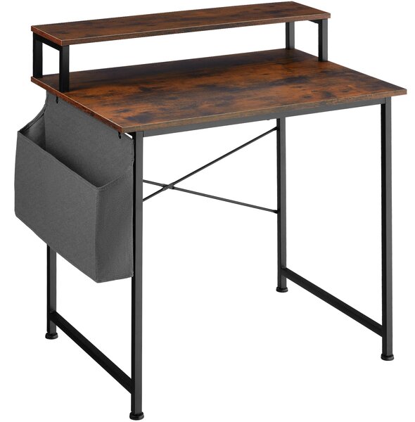 Tectake 404662 scrivania con ripiano e sacca in tessuto - legno industriale scuro, rustico, 80 cm