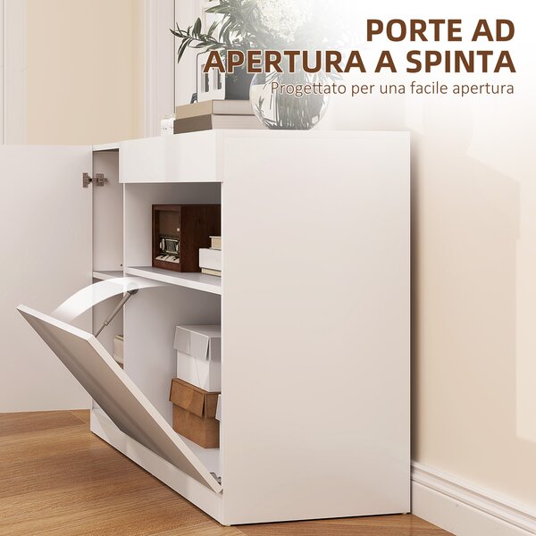 HOMCOM Credenza Moderna Bassa con Ante Ammortizzate e Apertura a Pressione, Ripiani Regolabili, Bianco