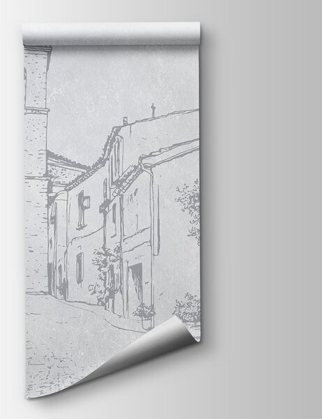 Carta da parati Disegno di una strada con campanile, Carta da parati popolare, Carta da parati popolare, w03346v1 - Tapeko.it