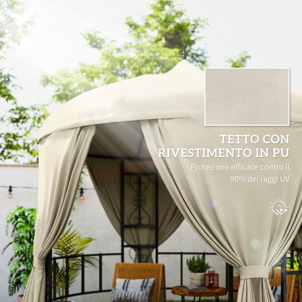Outsunny Gazebo da Esterno Ø3m in Metallo con Rivestimento in PU Anti-UV, Gazebo da Giardino Rotondo con Tende, Beige|Aosom