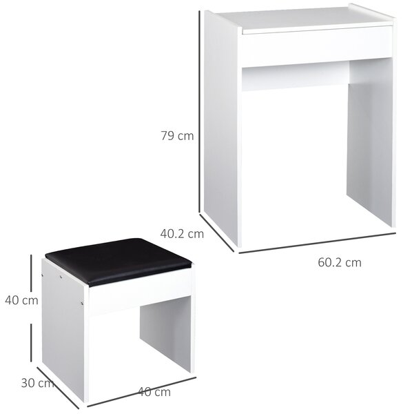 HOMCOM Tavolo da toletta con specchio retrattile sgabello contenitore 9 moderno in pannello truciolare bianco nero 60.2 x40.2 x 79cm|Aosom