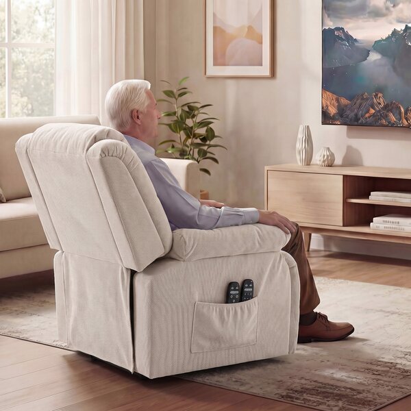 HOMCOM Poltrona Elettrica Alzapersona Reclinabile 150°, Seduta Ampia, Massaggiante, Riscaldata, Velluto, Beige | Aosom Italy