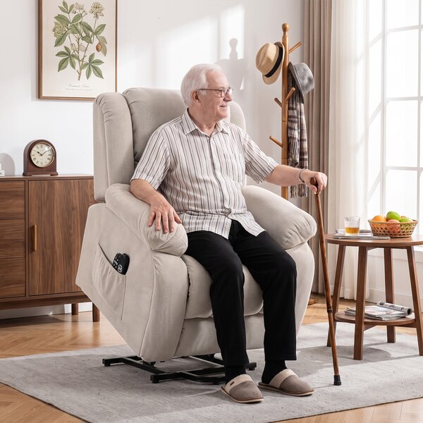 HOMCOM Poltrona Elettrica Alzapersona Reclinabile 150°, Seduta Ampia, Massaggiante, Riscaldata, Velluto, Beige | Aosom Italy