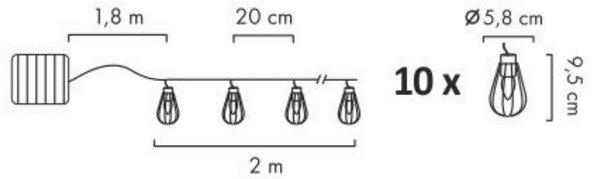 Catena solare a LED per esterni 10xLED/1,2V 300 mAh 3,8 m IP44