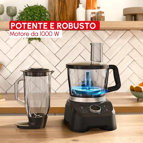 Moulinex Robot da Cucina Multifunzione Capacit Ciotola 3 Litri Potenza 1000 Watt Funzione PULSE colore Nero - FP8318F0 Double Force