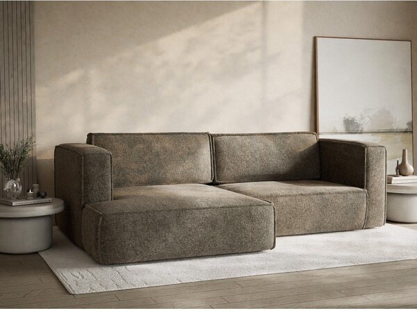 Divano angolare marrone allungabile/con contenitore (con penisola a sinistra/con chaise lounge) con rivestimento in ciniglia Velto – Maison de Rêve