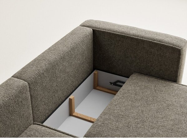 Divano angolare marrone allungabile/con contenitore (con penisola a sinistra/con chaise lounge) con rivestimento in ciniglia Velto – Maison de Rêve