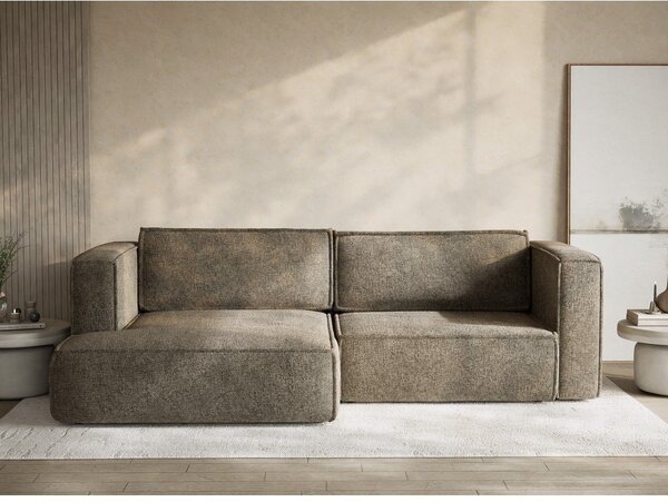 Divano angolare marrone allungabile/con contenitore (con penisola a sinistra/con chaise lounge) con rivestimento in ciniglia Velto – Maison de Rêve