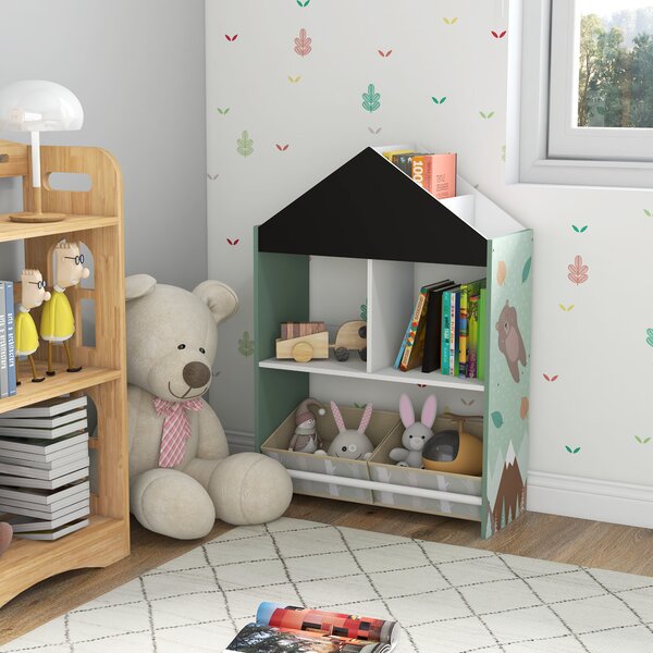ZONEKIZ Libreria Portagiochi Vivace per Bambini, Design con Ripiani e Cassetti Rimovibili, Soluzione Salvaspazio, Colore Allegro - Verde|Aosom Italy