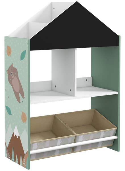 ZONEKIZ Libreria Portagiochi Vivace per Bambini, Design con Ripiani e Cassetti Rimovibili, Soluzione Salvaspazio, Colore Allegro - Verde|Aosom Italy