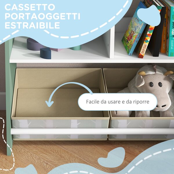 ZONEKIZ Libreria Portagiochi Vivace per Bambini, Design con Ripiani e Cassetti Rimovibili, Soluzione Salvaspazio, Colore Allegro - Verde|Aosom Italy