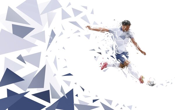 Carta da parati Calciatore dinamico in stile low-poly che colpisce, Carta da parati per gli adolescenti, Carta da parati Calcio, w03289 : Uwalls.it