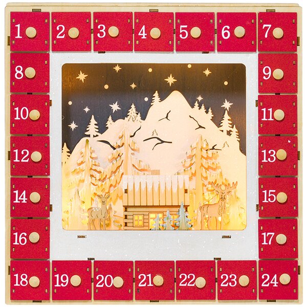 Calendario dell'Avvento HOMCOM con decorazioni natalizie, 24 cassetti con luci LED, MDF