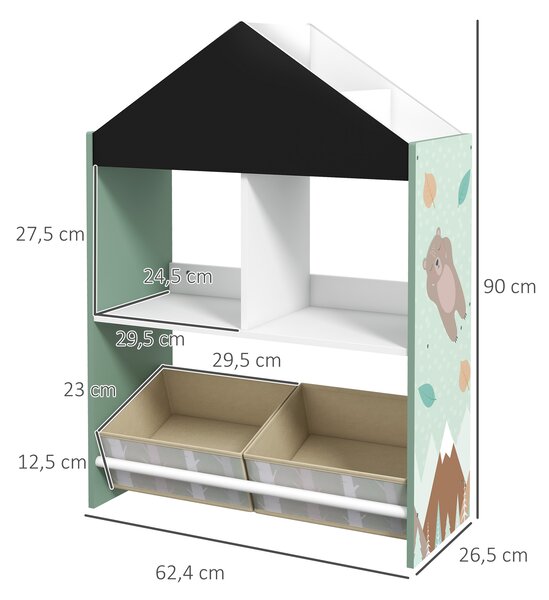 ZONEKIZ Libreria Portagiochi Vivace per Bambini, Design con Ripiani e Cassetti Rimovibili, Soluzione Salvaspazio, Colore Allegro - Verde|Aosom Italy