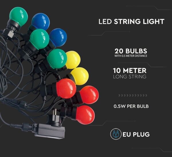 Catena LED da esterno STRING RGB 10m 20xLED/0,5W/230V IP44
