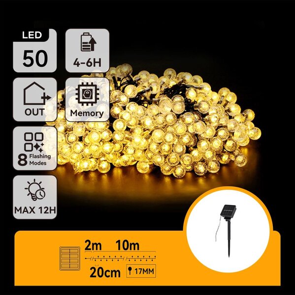 Aigostar - LED Solare catena decorativa 50xLED/8 funzioni 12m IP65 bianco caldo