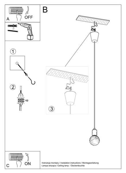 Lampada a sospensione grigia ø 5 cm Rene - Sollux
