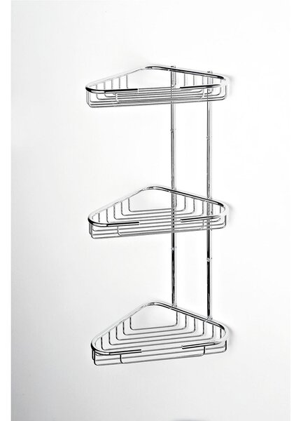 Angolare Doccia Triangolare a tre piani cromo 24x20xh56 cm con cestelli inox lucido reversibili (fori in ambo i lati ) fissaggio a muro viti e stop bagno galvanico di oltre 22 micron inalterabile nel tempo