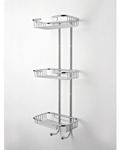 Griglia Doccia rettangolare a tre piani cromo 23x16xh64 cm con cestelli inox lucido fissaggio a muro viti e stop bagno galvanico di oltre 22 micron inalterabile nel tempo