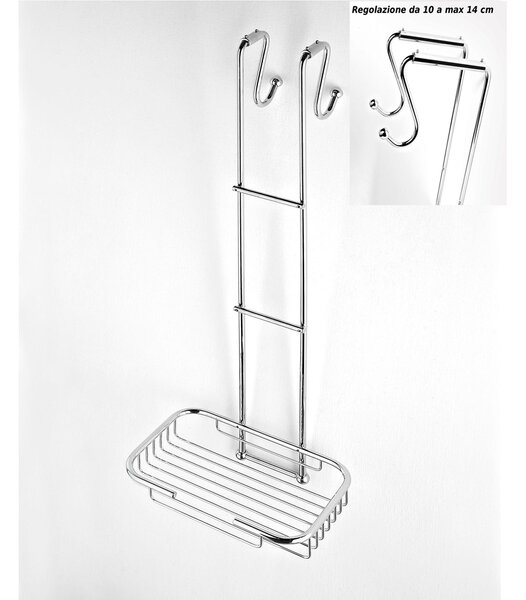 Griglia doccia rettangolare a un piano cromo 24x36,5xh68 cm con gancio regolabile da 10-14 cm bagno galvanico di oltre 22 micron inalterabile nel tempo