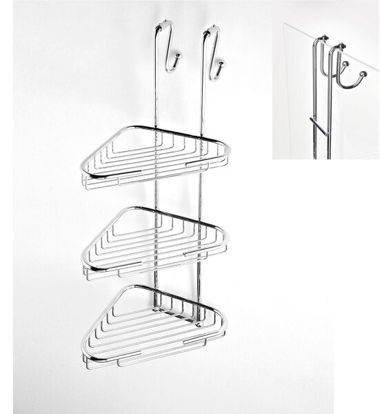 Angolare doccia a tre piani cromo 24x28xh68 cm con gancio regolabile per vetri doccia 6mm-8 mm bagno galvanico di oltre 22 micron inalterabile nel tempo