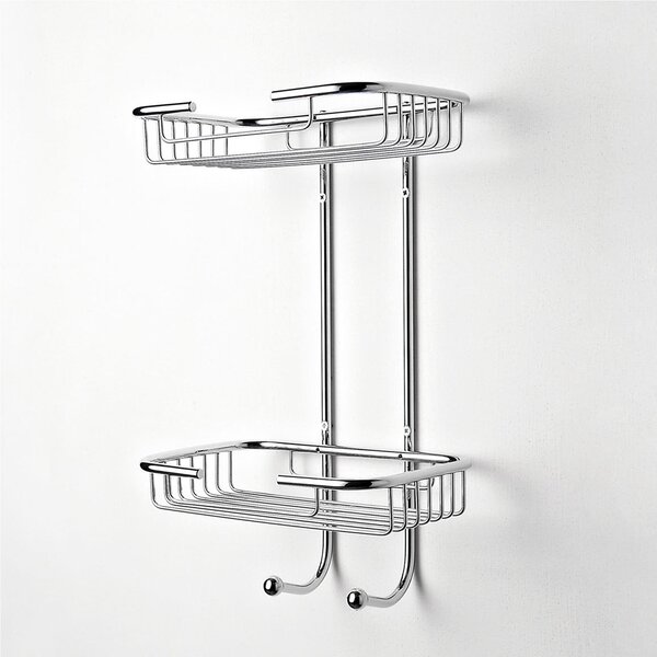 Griglia Doccia rettangolare a due piani cromo 23x16xh38 cm con cestelli inox lucido fissaggio a muro viti e stop bagno galvanico di oltre 22 micron inalterabile nel tempo