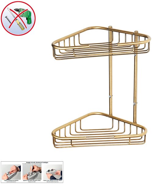 Angolare Doccia Adesivo Forte 3 M, a due piani ottone 24x20xh30 cm colore brunito bagno galvanico di oltre 22 micron inalterabile nel tempo