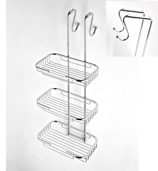 Griglia doccia rettangolare a tre piani cromo 23x32,5xh68 cm con gancio regolabile da 10-14 cm bagno galvanico di oltre 22 micron inalterabile nel tempo