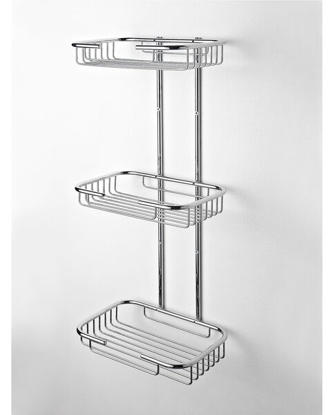 Griglia Doccia rettangolare a tre piani cromo 23x16xh56 cm inox lucido fissaggio a viti e stop bagno galvanico di oltre 22 micron inalterabile nel tempo