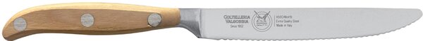 Coltello da tavola lama forgiata seghettata in acciaio W.Nr.1.4116 cm 12, manico legno di Frassino , Manico in essenza legno di Frassino