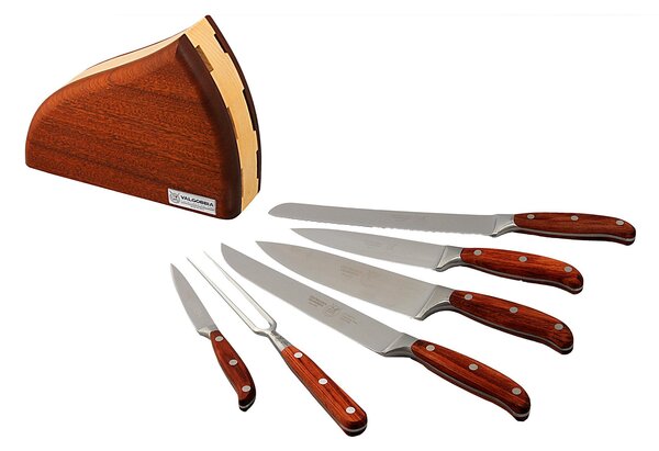 Ceppo Portacoltelli In Legno Con 5 Coltelli E 1 Forbice - Set Da Cucina Collection Azzurro - Lame In Acciaio