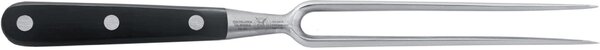Forchettone Arrosto retto Forgiano in acciaio W.Nr.1.4116 cm 29 e Forgiato manico nero , Manico in Resina Acetalica e rivetti inox