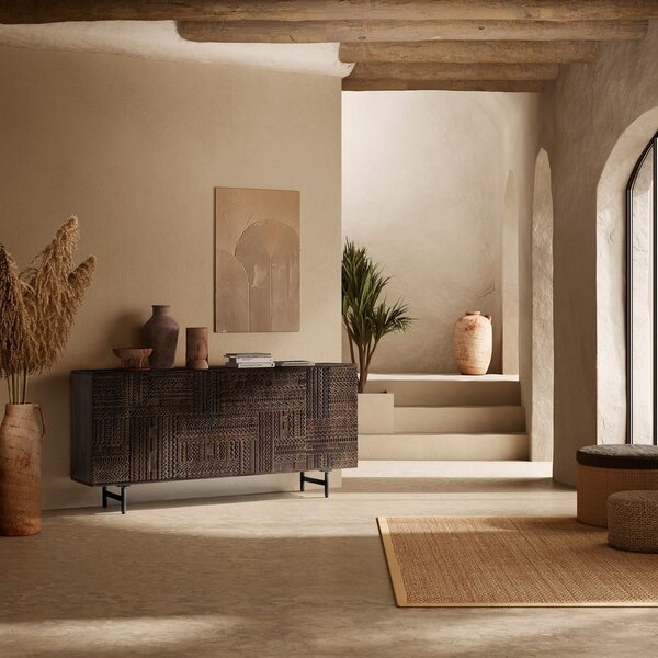 Cassettiera marrone scuro in mango massiccio 160x75x40 cm Kalai – MOME