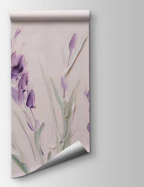 Carta da parati Pittura di fiori viola, Carta da parati Floreale, Carta da parati popolare, w03418 - Tapeko.it