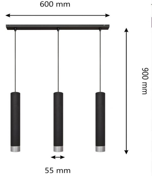 Lampadario LED a cavo TUBA 3xGU10/4,8W/230V nero/cromo lucido