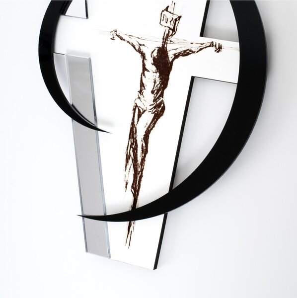 Crocefisso Piccolo segno taglio laser 16x1.6xh20 cm intarsi in plexiglass bianco nero