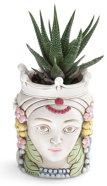 Vaso fiori Testa di Moro con piantina Bicolor Media 7xh 10 cm - bifacciale moro siciliano uomo donna