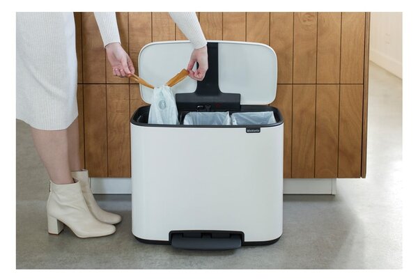 Cestino per la spazzatura in acciaio bianco per raccolta differenziata/con pedale 33 l Bo – Brabantia