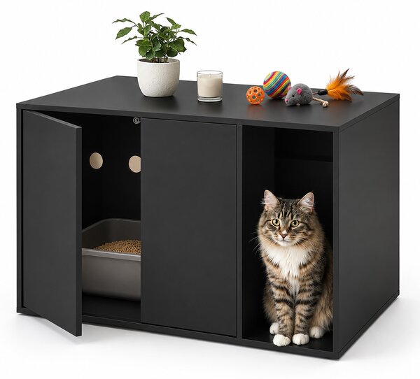 Armadietto Relaxdays per gatti, ideale per lettiera, rifugio per gatti, con apertura a pressione, dimensioni: 50x72x50 cm, mobiletto per gatti, legno, nero