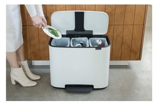 Cestino per la spazzatura in acciaio bianco per raccolta differenziata/con pedale 33 l Bo – Brabantia