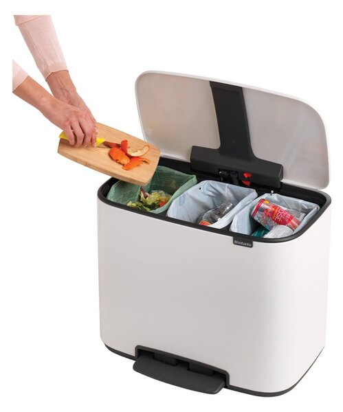 Cestino per la spazzatura in acciaio bianco per raccolta differenziata/con pedale 33 l Bo – Brabantia