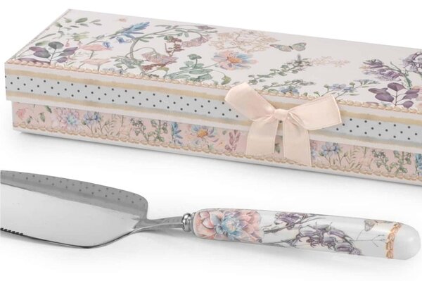 Confezione Pala per Dolce Torta IN PORCELLANA PEONIA lunghezza paletta 27 cm composizione scatolata