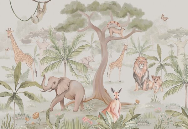 Carta da parati Carta da parati con animali e alberi, Carta da parati animali, Carta da parati popolare, w03444 - Tapeko.it