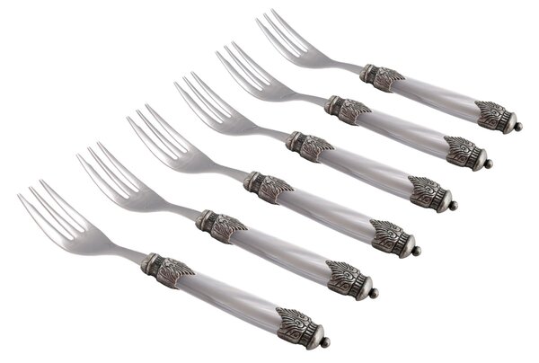 Forchettine da Dolce set da 6 pezzi ARIANNA in acciaio inox 18/10 manico in plexiglas effetto madreperlato 2,5 mm colorato GRIGIO