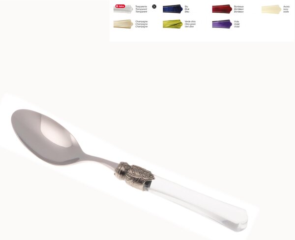 Cucchiaino da Caff� VITTORIA Set di 6 Pezzi in acciaio 18.10 Lunghezza 16 cm manico in Plexiglas con ghiera Anticata lavabile in lavastoviglie trasparente