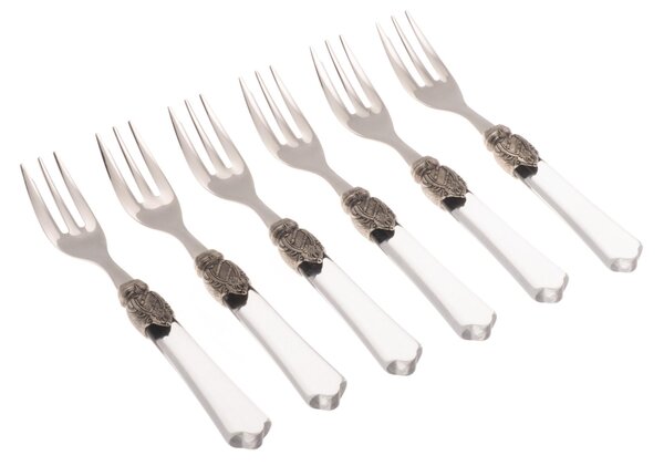 Forchettine da Dolce set da 6 pezzi vittoria in acciaio inox 18/10 manico in plexiglas effetto madreperlato 2,5 mm colorato trasparente