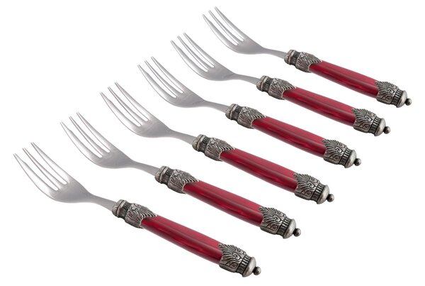 Forchettine da Dolce set da 6 pezzi ARIANNA in acciaio inox 18/10 manico in plexiglas effetto madreperlato 2,5 mm colorato BORDEAUX