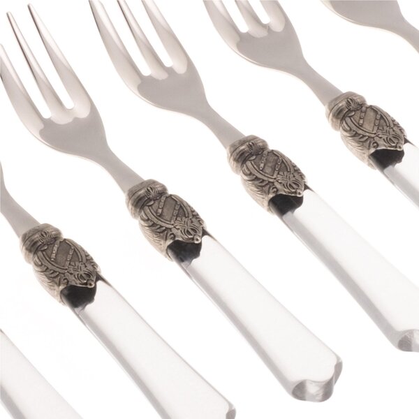 Forchettine da Dolce set da 6 pezzi vittoria in acciaio inox 18/10 manico in plexiglas effetto madreperlato 2,5 mm colorato trasparente